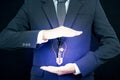 Business man open hand with light bulb Royalty Free Stock Photo