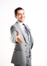 Business man with an open hand ready to seal a deal Royalty Free Stock Photo