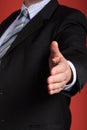 Business man open hand ready to seal a deal Royalty Free Stock Photo