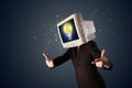 Business man with a pc monitor head and idea light bulb in the d Royalty Free Stock Photo