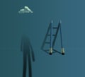 Business man pencil ladder concept cloud blue background Royalty Free Stock Photo