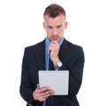 Business man pensive with tablet Royalty Free Stock Photo