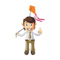 Business man playing kites cartoon character Illustration design creation Isolated