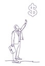 Business Man Point Finger On Dollar Sign Doodle Businessman On White Background