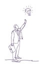 Business Man Point Finger On Light Bulb New Idea Concept Doodle Businessman On White Background