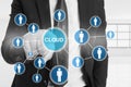 Business man pointing the cloud icon on screen Royalty Free Stock Photo
