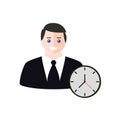 Business man pointing at the time. Running late. Royalty Free Stock Photo