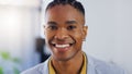 Business man, portrait and face with a smile in a corporate office while happy and confident. Closeup of a male Royalty Free Stock Photo