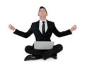 Business man pray with laptop Royalty Free Stock Photo