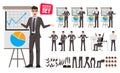 Business man presentation vector character set. Cartoon character creation Royalty Free Stock Photo