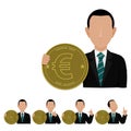 Business man is presenting the Euro Coin.For business concept as investor or currency trader