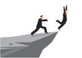 Business man pushing his competitor off the cliff. Concept of co