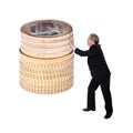 Business man pushing a pile of euro coins Royalty Free Stock Photo