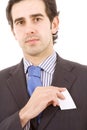 Business man putting a blank card Royalty Free Stock Photo