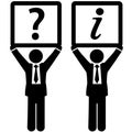 Business man question answer information signs