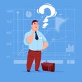 Business Man With Question Mark Pondering Problem Concept