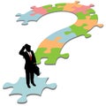 Business man question mark puzzle solution Royalty Free Stock Photo