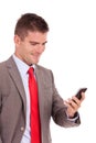 Business man reading on phone Royalty Free Stock Photo