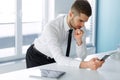 Business Man Reading Something on the Screen of His Cell Phone Royalty Free Stock Photo