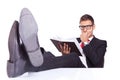 Business man reading a thriller book Royalty Free Stock Photo