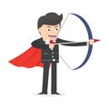 Business man ready to take a swing with his bow and arrow to be shot flat design vector illustration Royalty Free Stock Photo