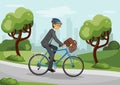 Business man riding bike in helmet