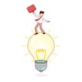 Business man riding bright idea lamp Royalty Free Stock Photo