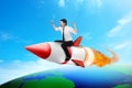 Business man riding rocket across the earth Royalty Free Stock Photo