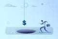 Business Man Run To Dollar Sign Falling In Hole Finance Crisis Concept Royalty Free Stock Photo