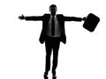 Business man running happy arms outstretched silhouette Royalty Free Stock Photo