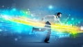 Business man running in high tech wave concept Royalty Free Stock Photo