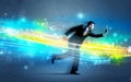 Business man running in high tech wave concept Royalty Free Stock Photo