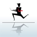 Business man running holding laptop silhouettes