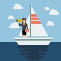 Business man sailing and looking for future Royalty Free Stock Photo
