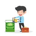 Business man sawing Stack of banknotes Royalty Free Stock Photo