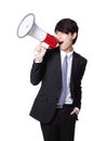 Business man screaming loudly in a megaphone Royalty Free Stock Photo