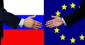 A business man shake each other hand, Russia and EU Royalty Free Stock Photo