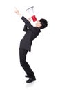 Business man shouting into a megaphone