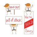 Business man show sold out sign set