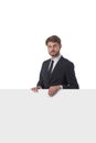 Business man showing blank signboard Royalty Free Stock Photo