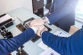 Business man signing a contract. Businessmen discuss business Royalty Free Stock Photo