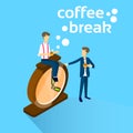 Business Man Sit On Alarm Clock Drink Coffee Break Concept Royalty Free Stock Photo