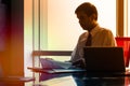 Business man sitting in Indian skyscraper office