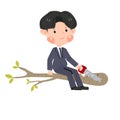 Business Man sitting on tree branch cutting it Royalty Free Stock Photo