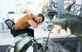 Business man, sleeping and tired at desk in office with burnout, exhausted and overworked at startup. Businessman, rest Royalty Free Stock Photo