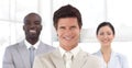 Business man smiling in front of Business team Royalty Free Stock Photo