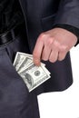 Business man with some dollars in his front pocket Royalty Free Stock Photo