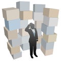 Business man in stacks of shipping boxes cartons Royalty Free Stock Photo