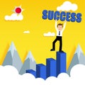 Business man stand on the top of blue chart. Business success co