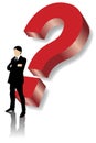 Business man standing in front of big red question Royalty Free Stock Photo